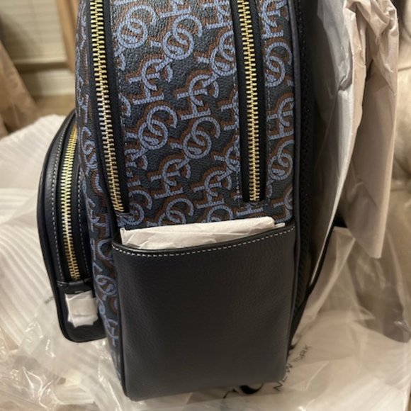 Coach Gold/Navy Court Backpack With Coach Monogram Print - Picture 9 of 14